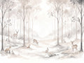 Cream Woodland Animals Landscape Mural