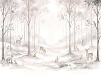 Cream Woodland Animals Landscape Mural design