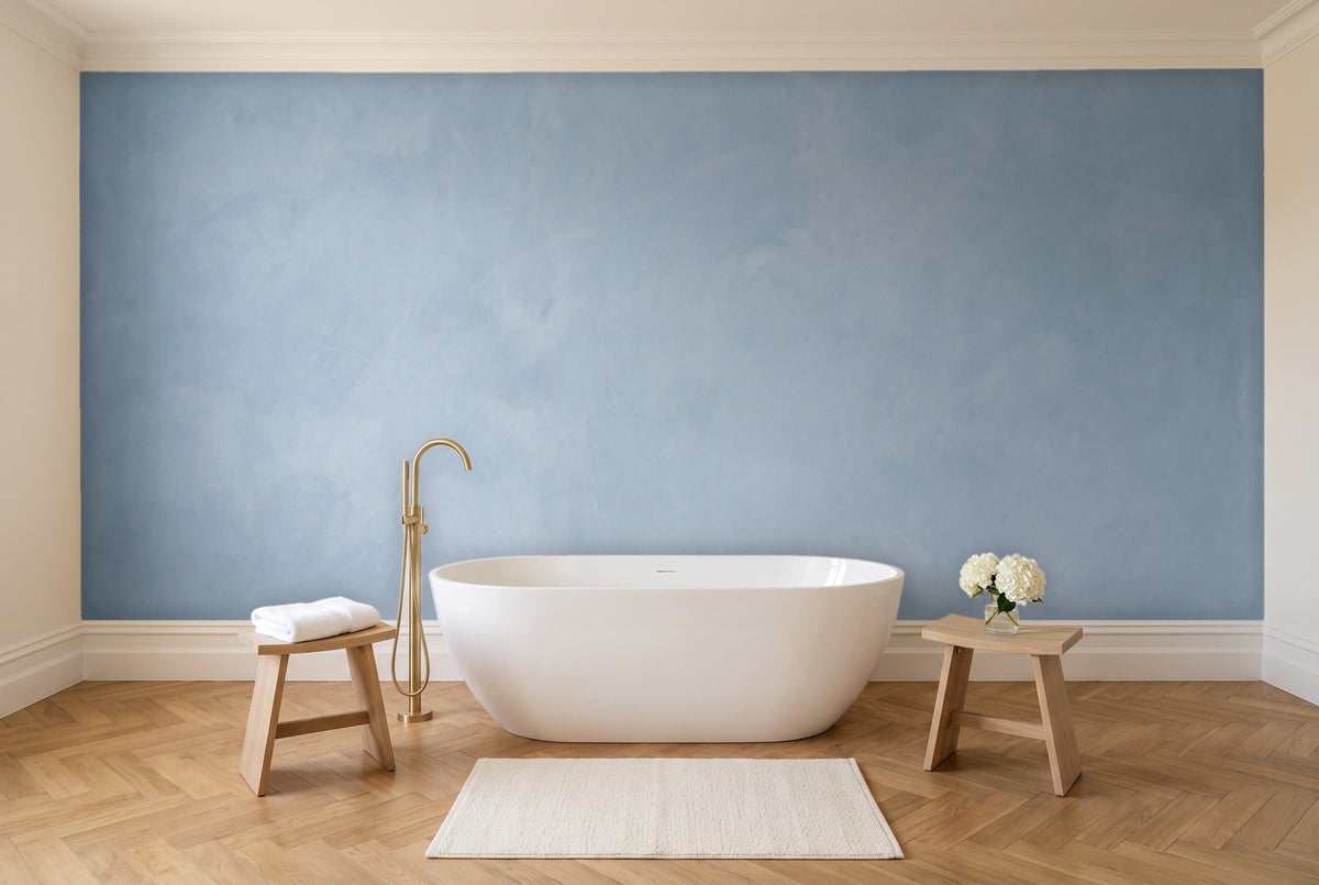 Light Blue Plaster Texture Mural in a bathroom