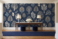Navy Tree Botanical Mural in an entryway
