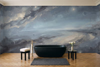 Blue Galaxy Celestial Mural in a bathroom