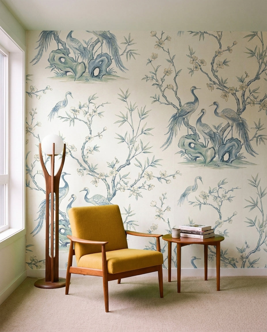 Blue Crane Animal Mural in an interior