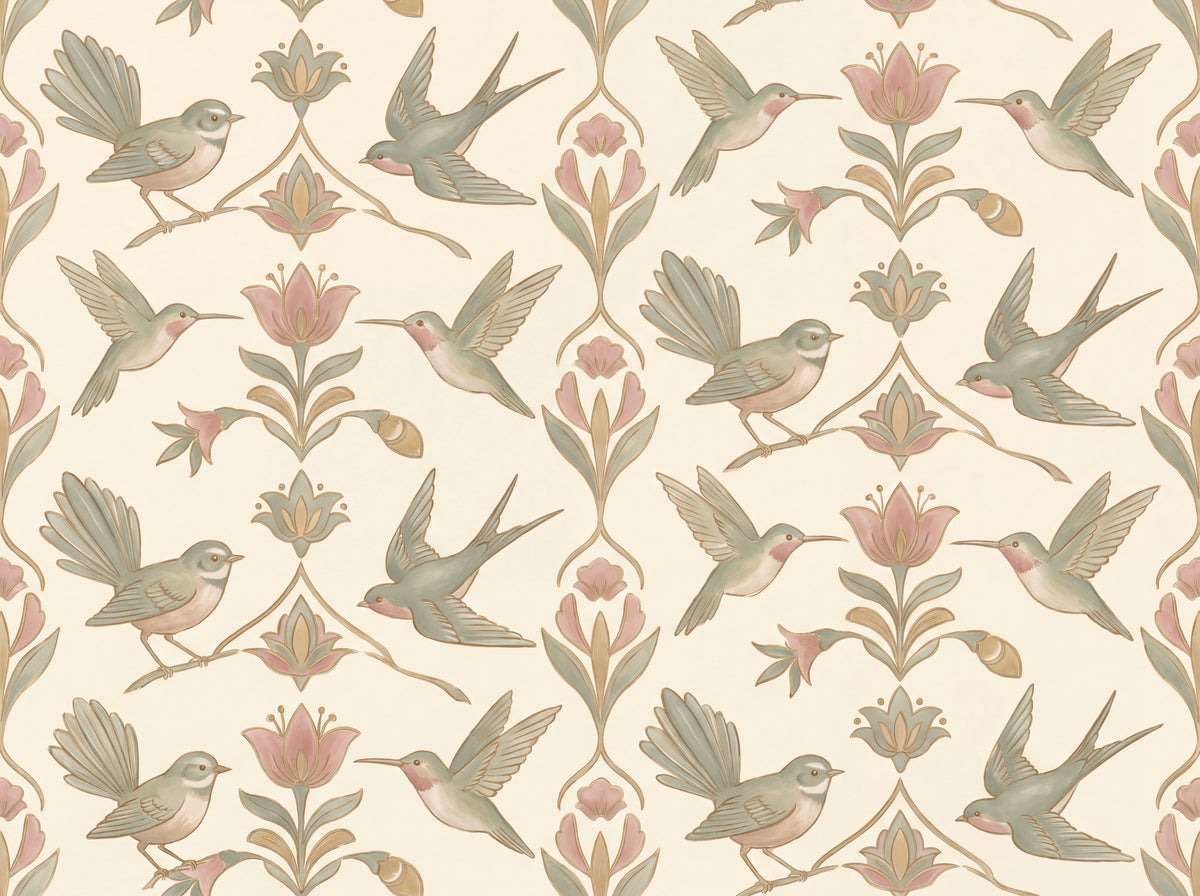 Green And Pink Songbird Animal Mural placed in your room