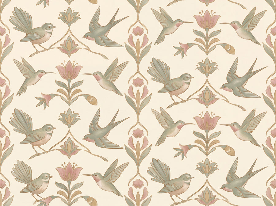 Green And Pink Songbird Animal Mural