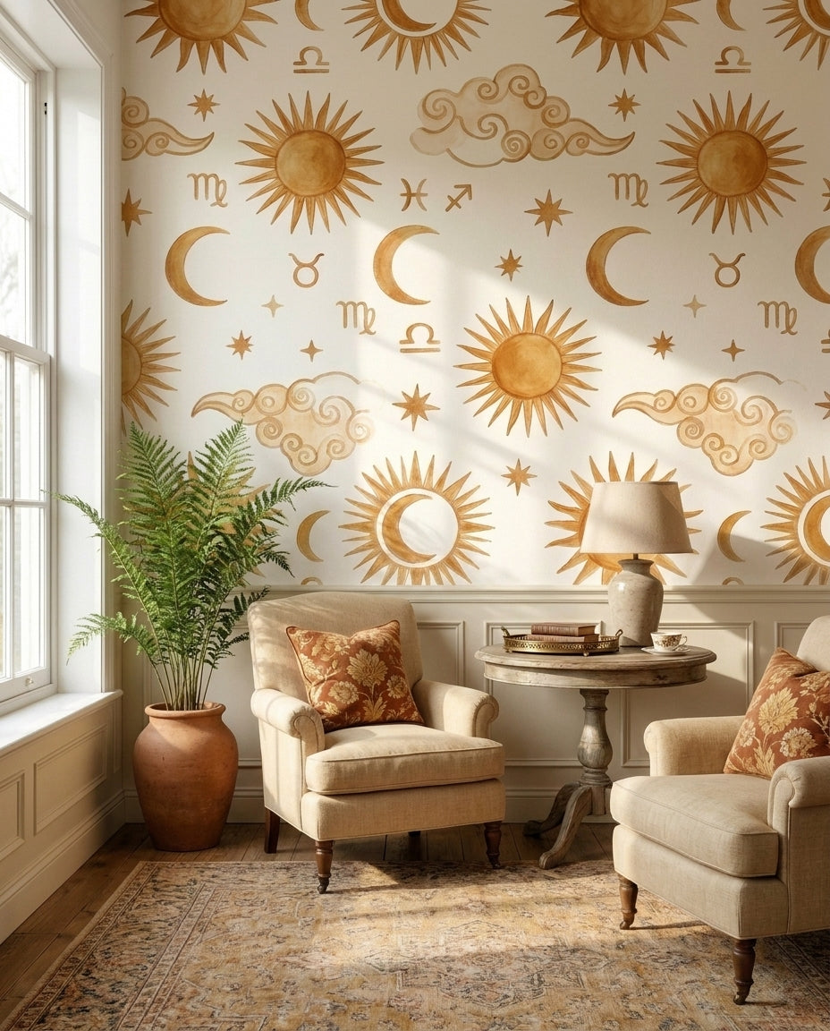 Ochre Celestial Celestial Mural in an interior