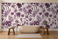 Purple Jungle Tropical Mural in a bathroom