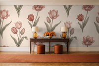 Blush Tulip Floral Mural in an entryway