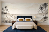 Cream Beach Landscape Mural in a bedroom