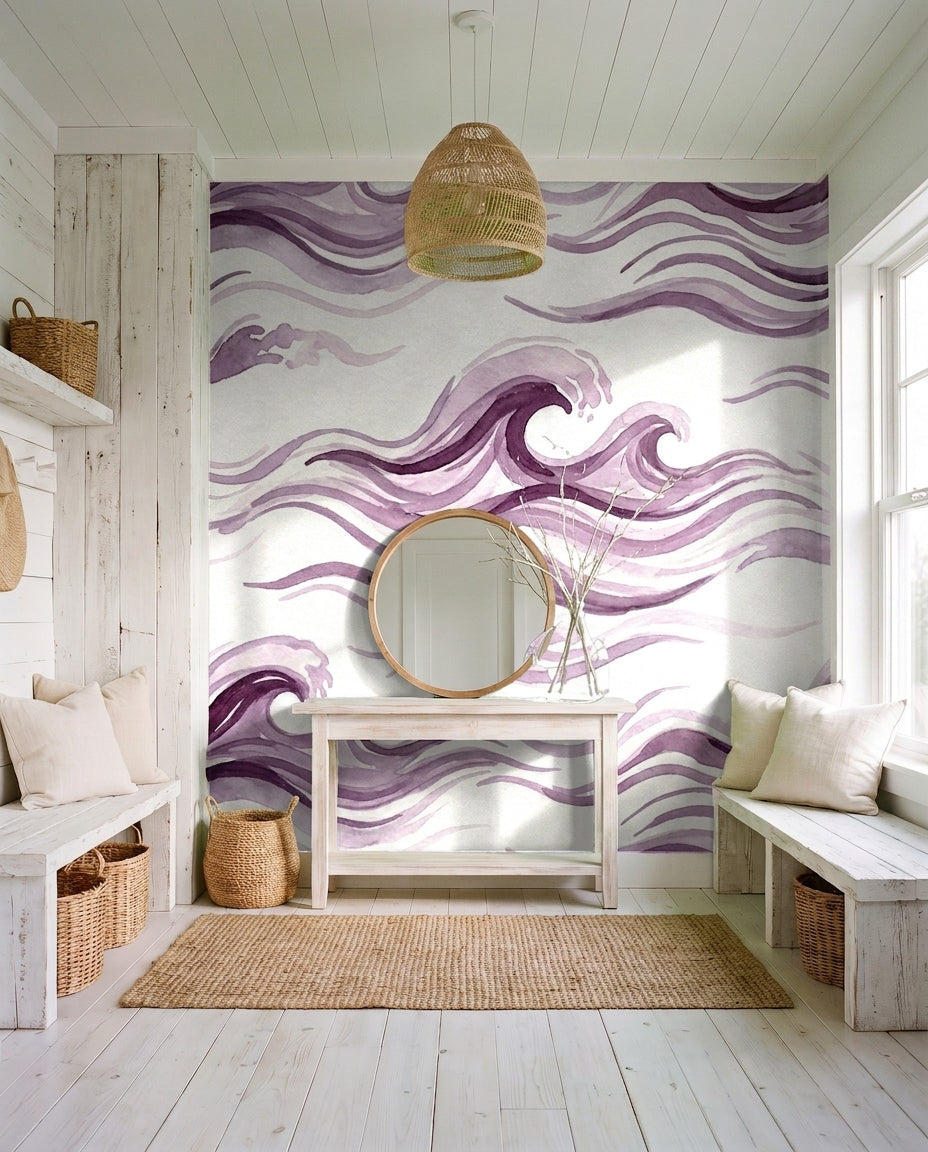 Purple Wave Abstract Mural in an interior