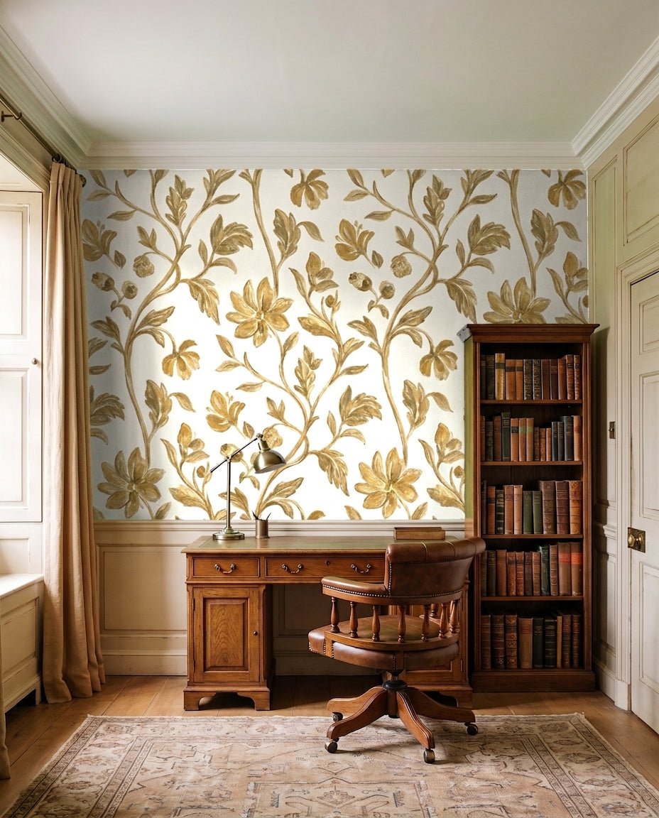 Ochre Vine Botanical Mural on a feature wall
