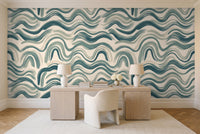 Teal Wave Abstract Mural in a home office