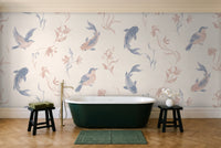 Blue And Pink Fish Animal Mural in a bathroom