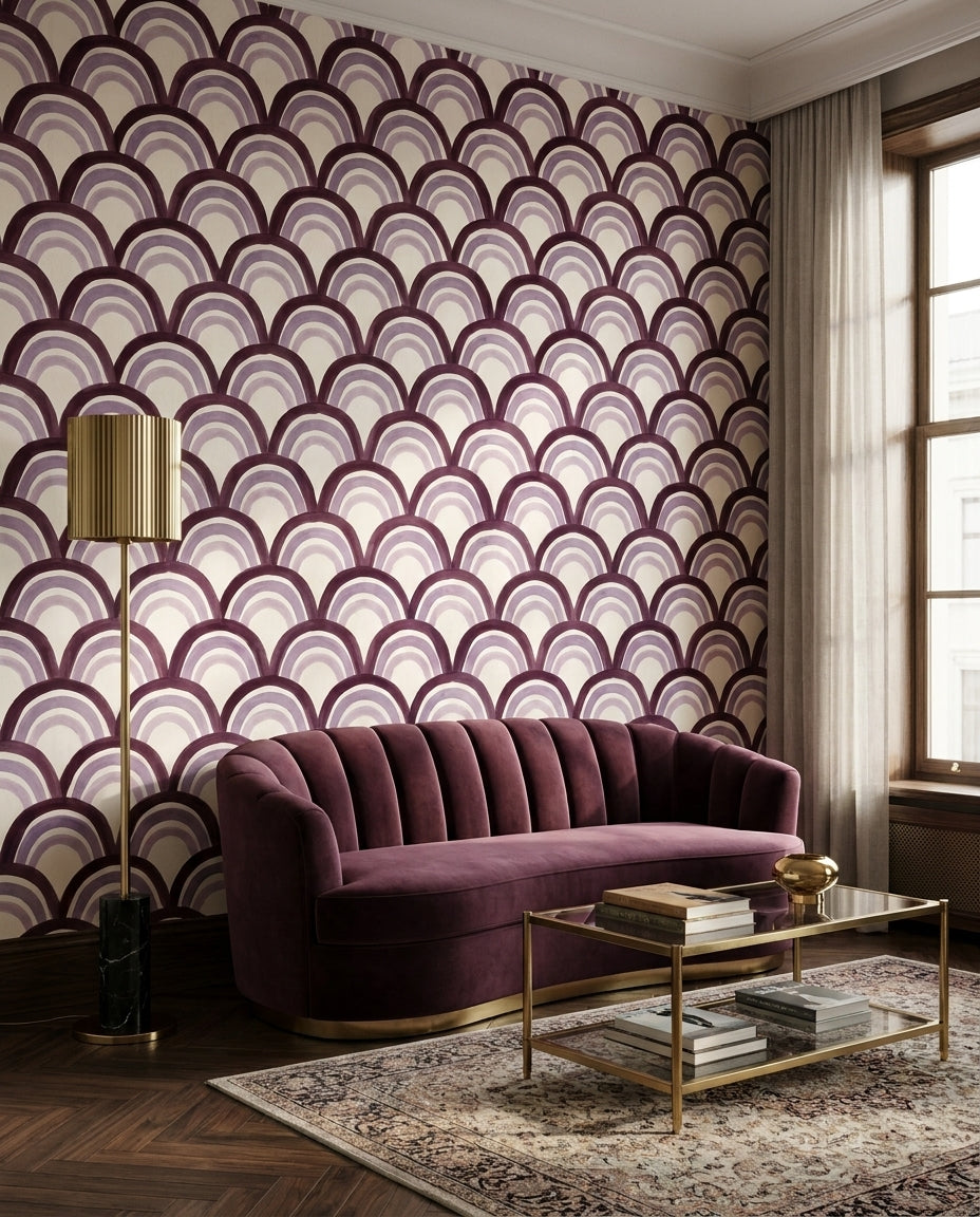 Purple Scallop Geometric Mural on a feature wall