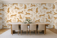 Ochre Cheetah Animal Mural in a dining room