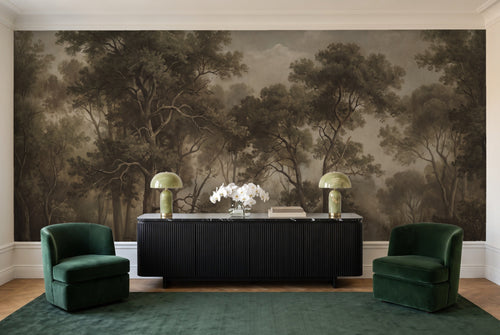Olive Forest Landscape Mural in a living room