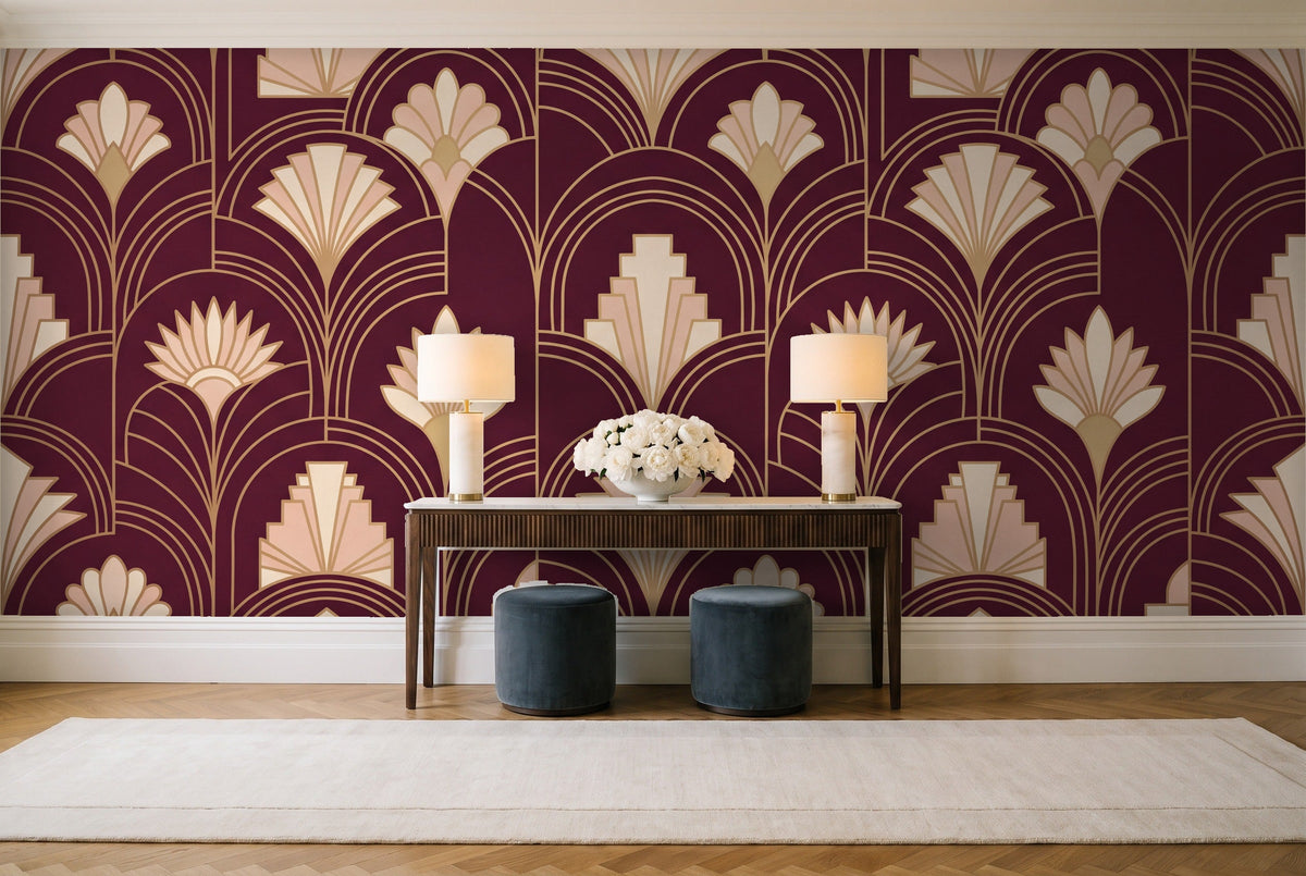 Burgundy Art Deco Mural in an entryway