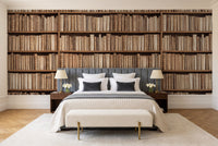 Beige Bookshelf Library Mural in a bedroom