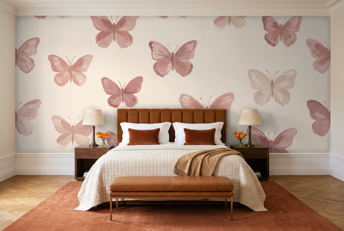 Pink Butterfly Mural in a bedroom