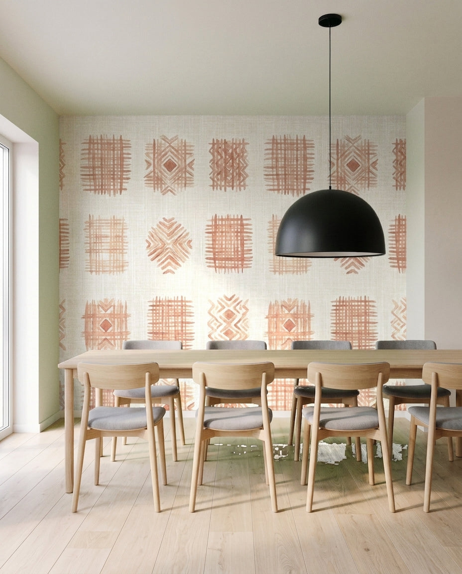 Terracotta Check Mural in an interior