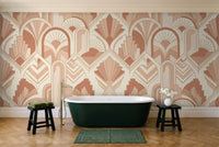 Blush Art Deco Mural in a bathroom