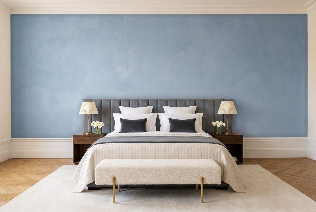 Light Blue Plaster Texture Mural in a bedroom