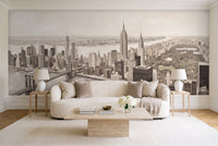 Beige New York Cityscape Mural in a living room