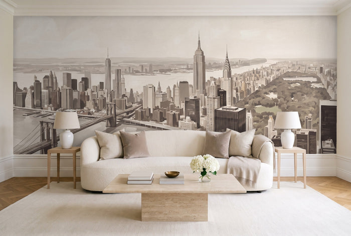 Beige New York Cityscape Mural