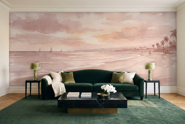 Blush Beach Sunset Landscape Mural