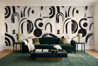 Black And White Arch Geometric Mural in a living room