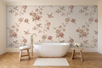 Blush Rose Floral Mural in a bathroom