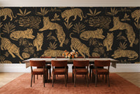 Black And Gold Tiger Animal Mural in a dining room