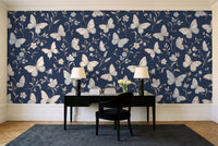 Navy Butterfly Mural in a home office