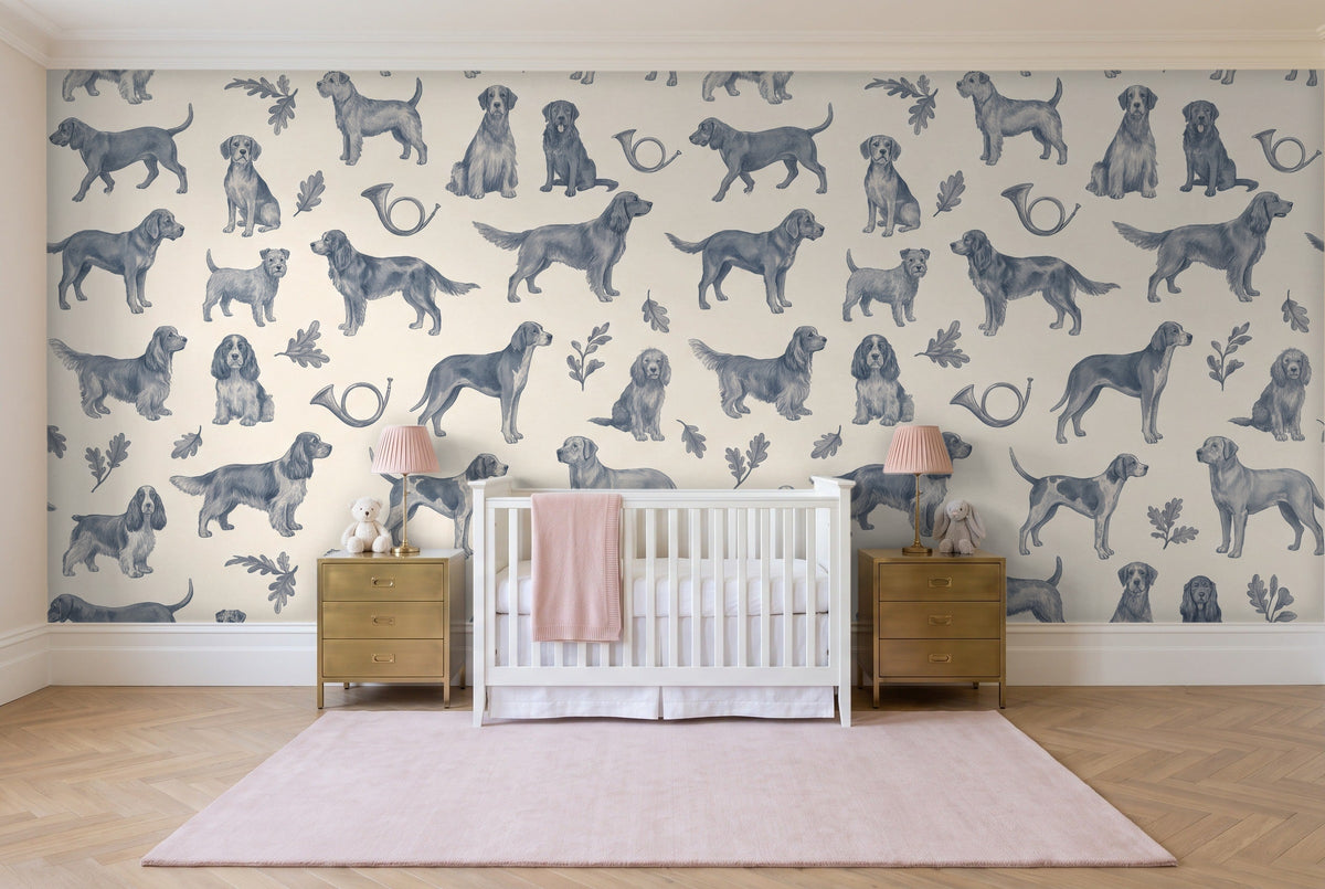 Blue Dog Animal Mural in a nursery