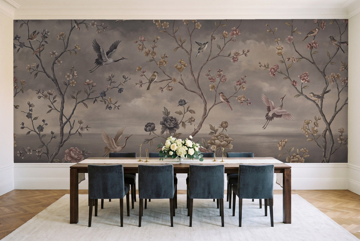 Charcoal Chinoiserie Garden Chinoiserie Mural