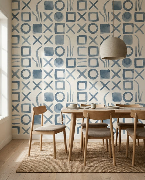 Blue Grid Geometric Mural on a feature wall