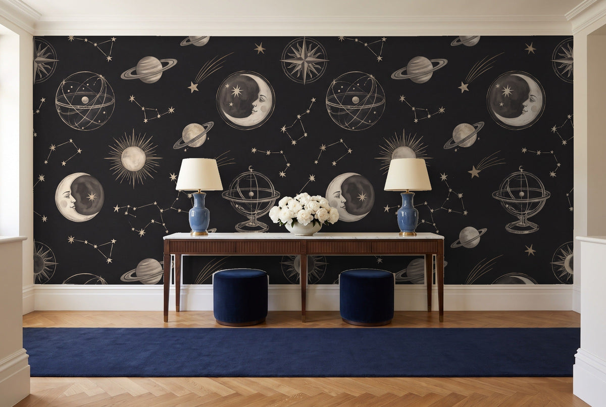 Black Moon Celestial Mural in an entryway