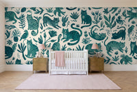 Teal Cat Animal Mural in a nursery