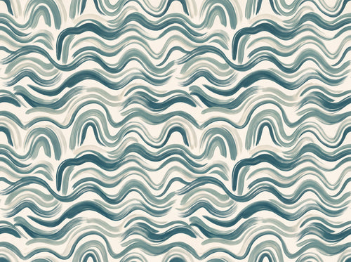 Teal Wave Abstract Mural sample on the real paper