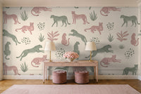 Green And Pink Cheetah Animal Mural in an entryway