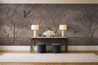Charcoal Chinoiserie Garden Chinoiserie Mural in an entryway