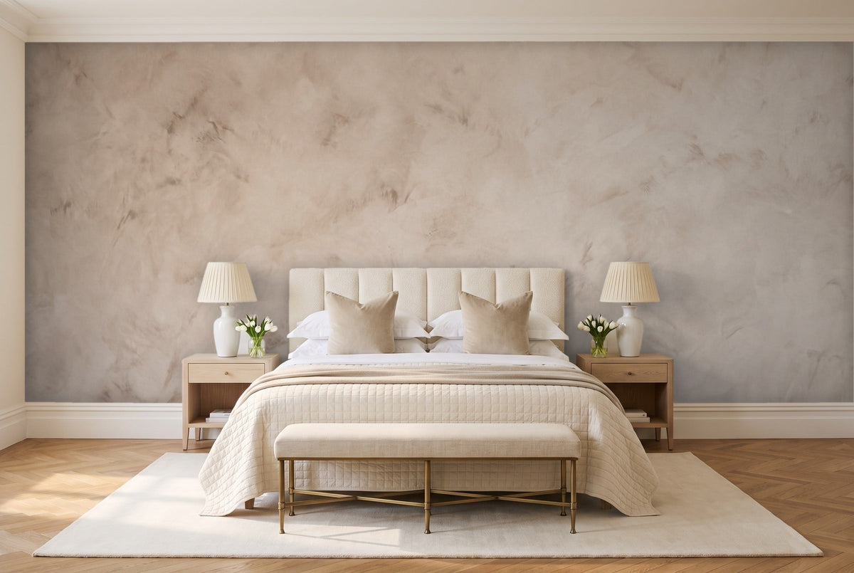 Beige Plaster Texture Mural in a bedroom