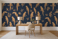 Blue And Gold Parrot Animal Mural in a home office