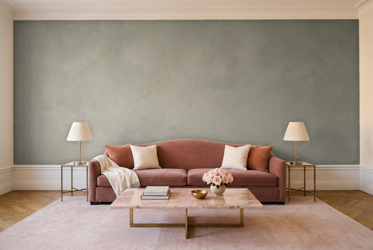 Sage Plaster Texture Mural in a living room