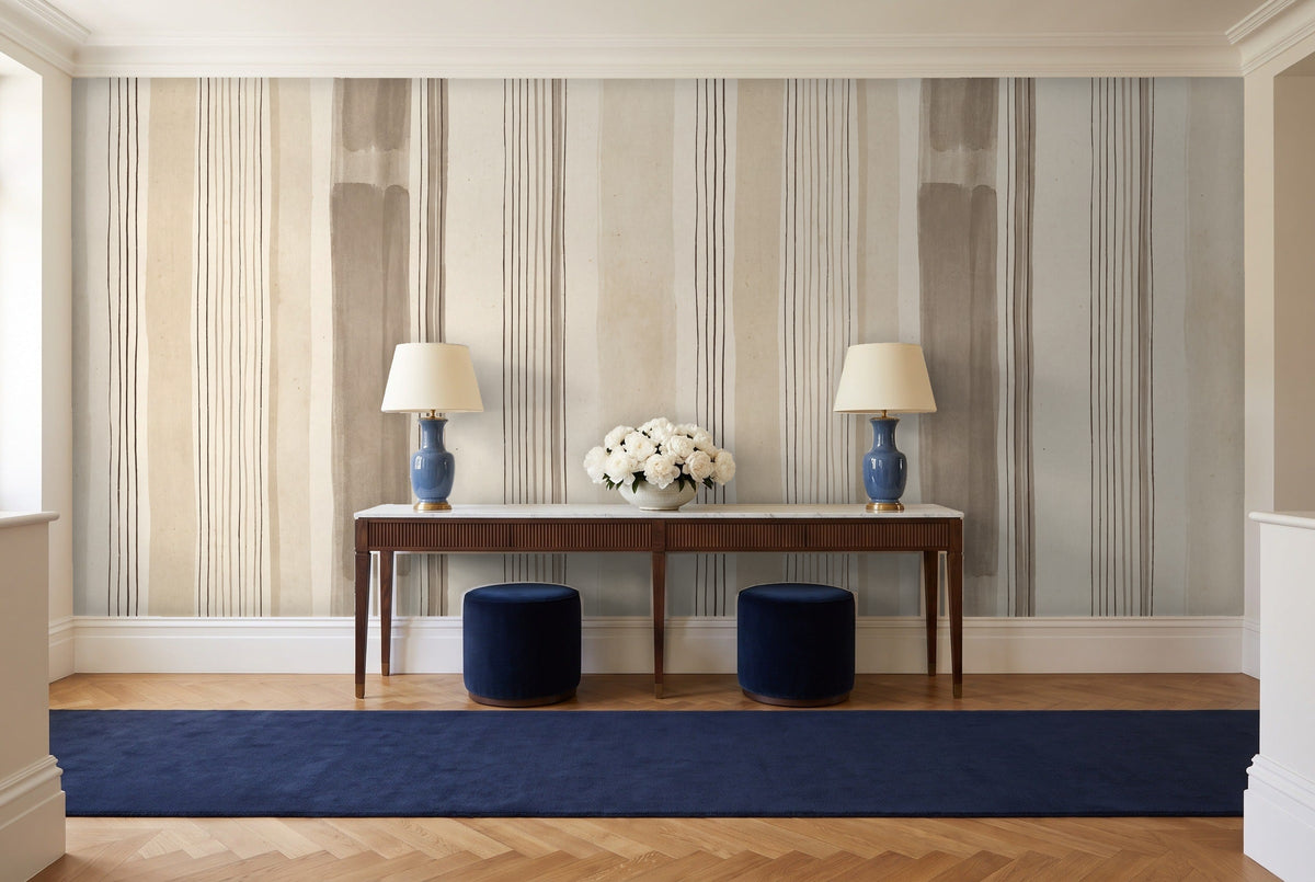 Beige Stripe Mural in an entryway