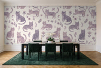 Lilac Cat Animal Mural in a dining room