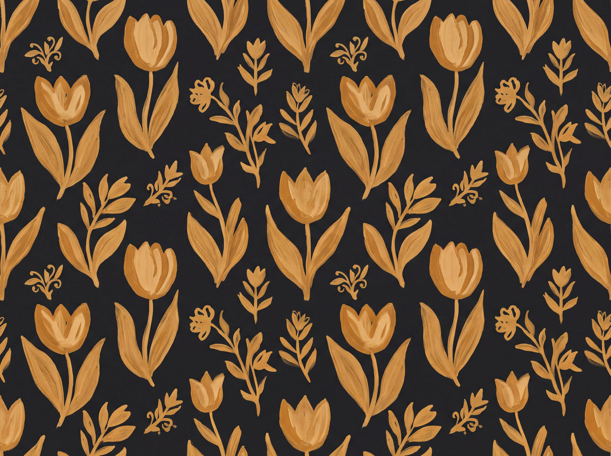 Black And Gold Tulip Floral Mural design