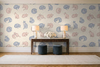 Blue And Pink Cat Animal Mural in an entryway