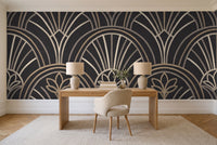 Black Art Deco Mural in a home office