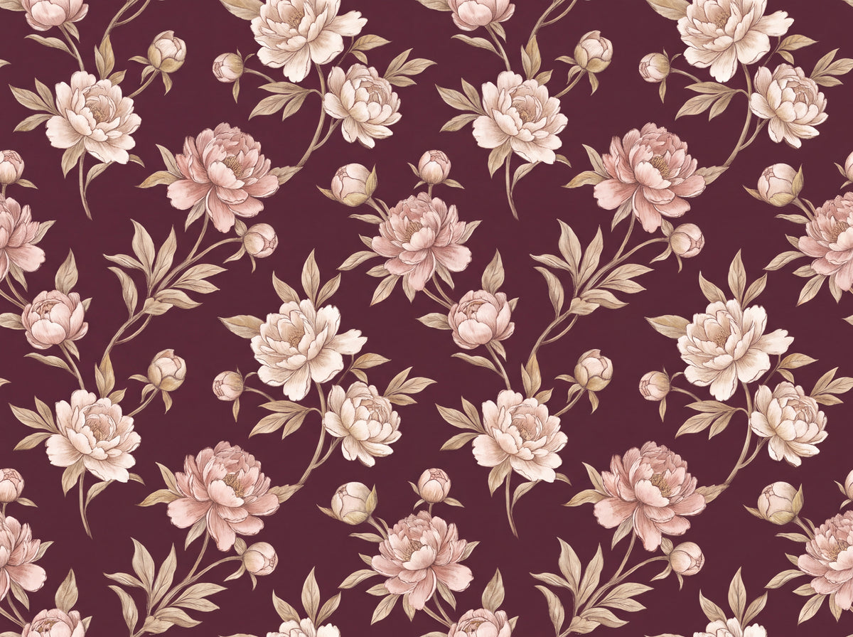 Burgundy Peony Floral Mural design