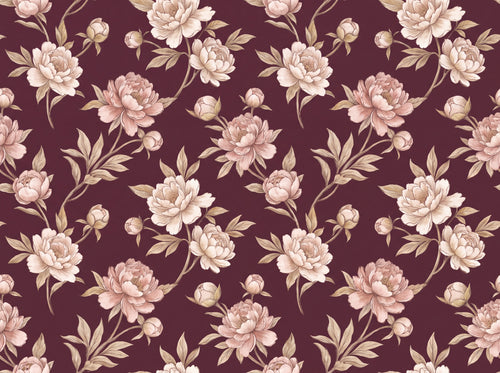 Burgundy Peony Floral Mural sample on the real paper